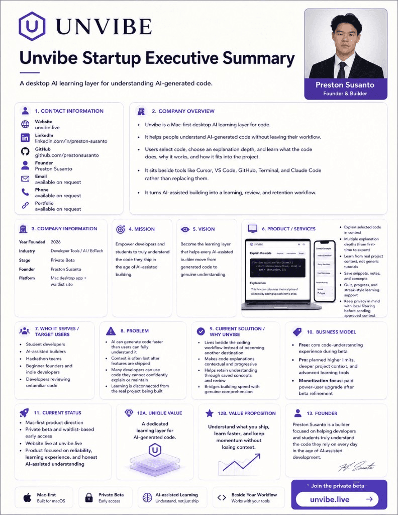 Unvibe investor one-pager